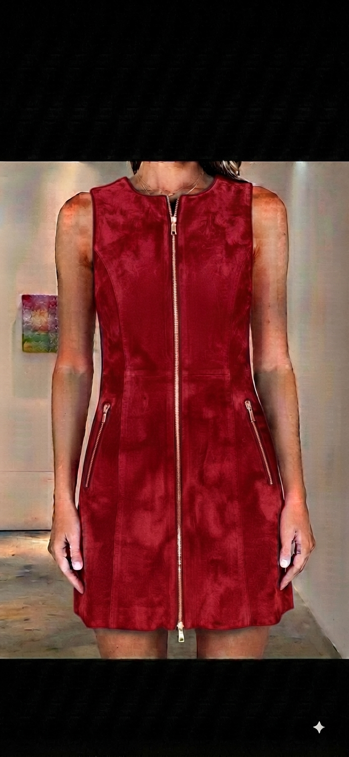 The Khool Closet "The Cobalt Suedette Zip-Front" A-Line Mini-Dress for woman.