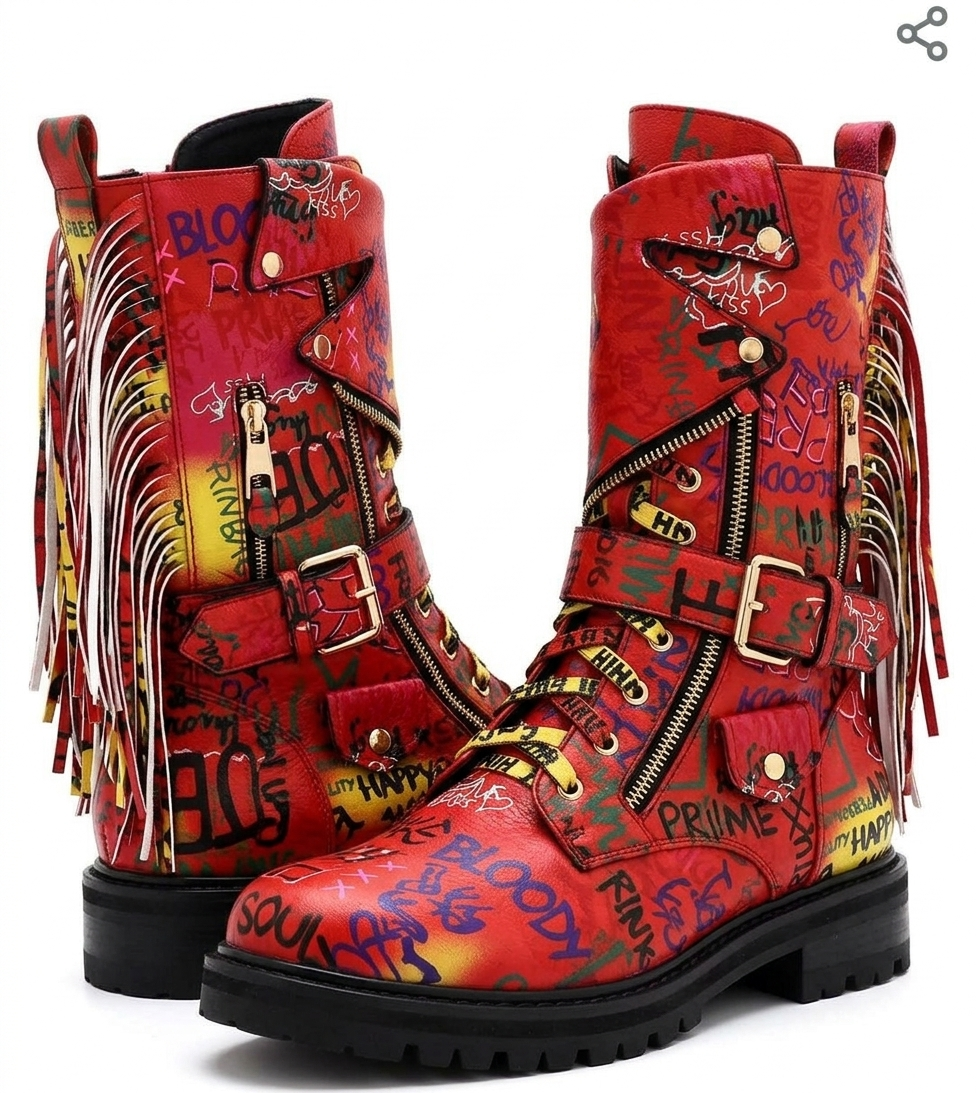 The Khool Closet "Graffiti Soul" boots for women. 100%Genuine Leather