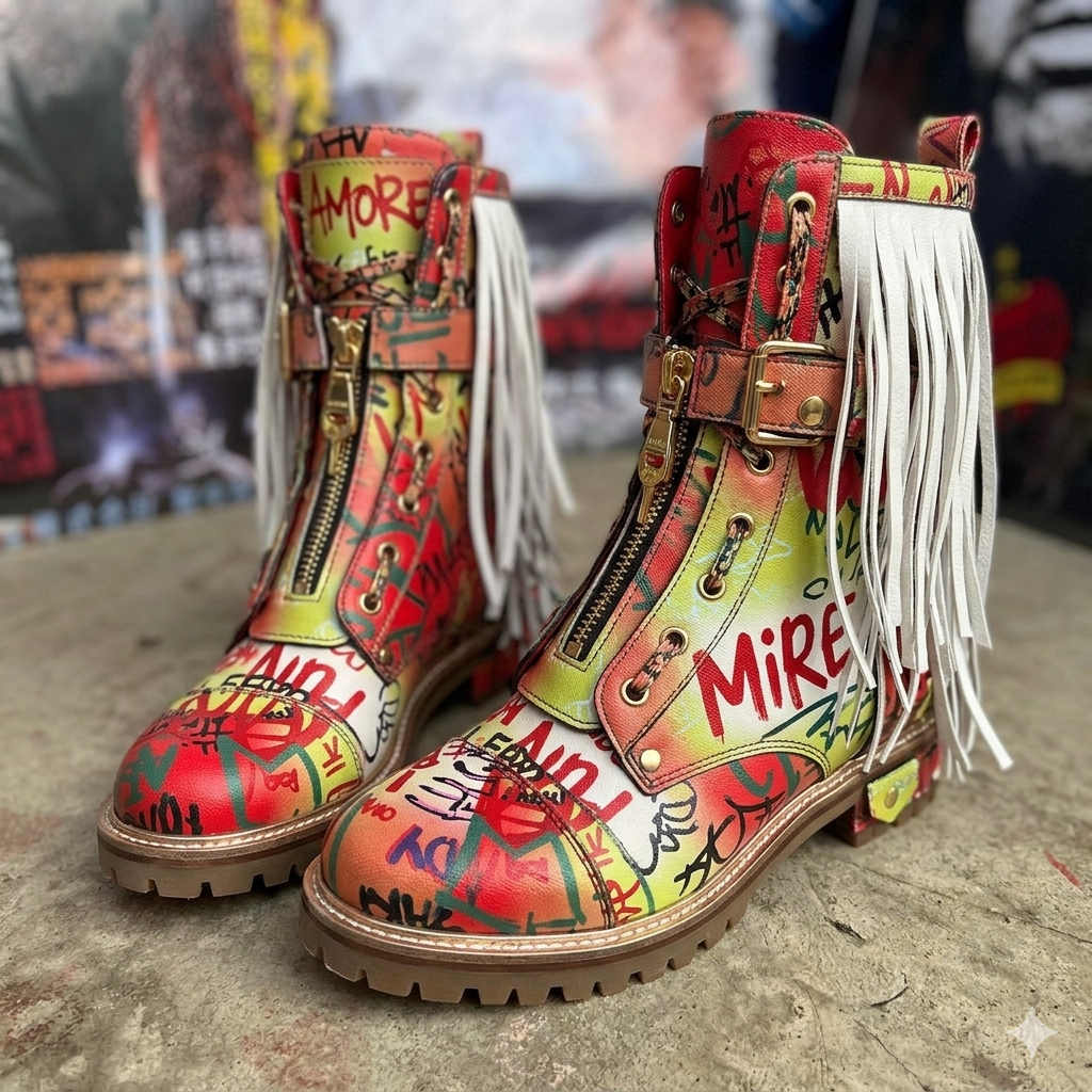 The Khool Closet "Graffiti Soul" boots for women. 100%Genuine Leather