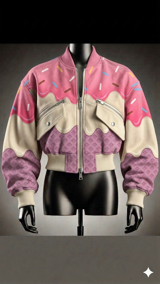 The Khool Closet "Drip-Pattern Vegan Suede Bomber" for women.