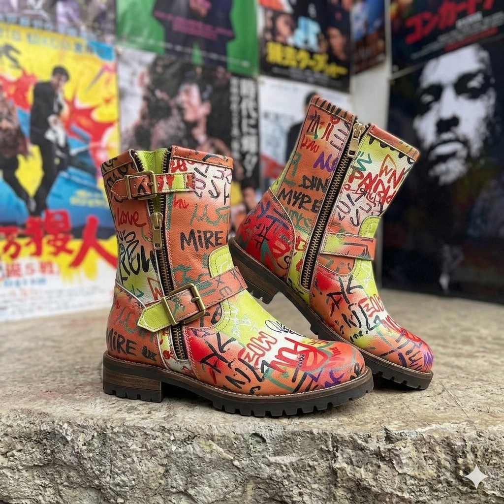 The Khool Closet "Graffiti Soul" boots for women. 100%Genuine Leather