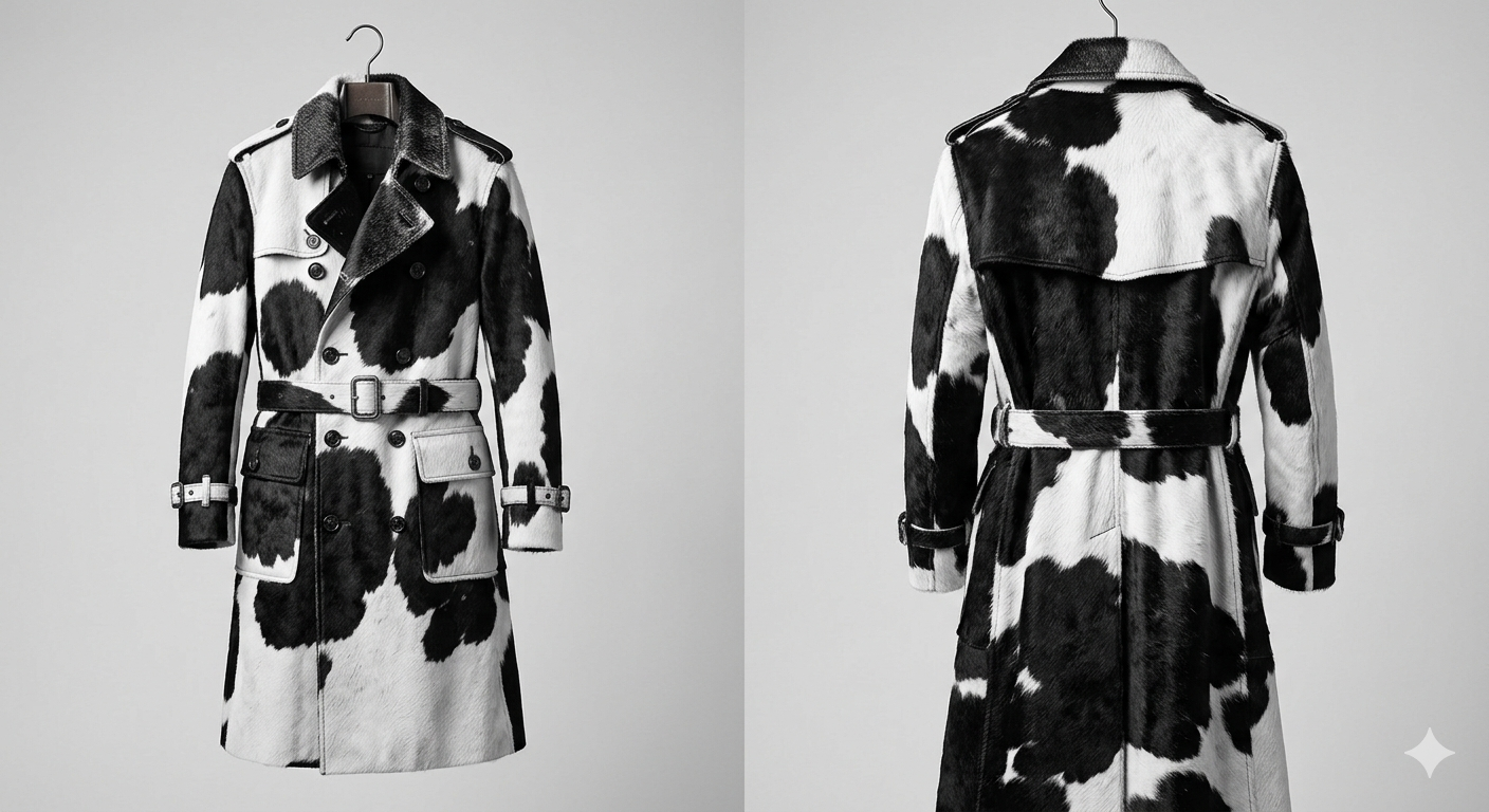 The Khool Closet: "Monochrome Calfskin Overcoat" for women. Black+White/Heather Grey+White