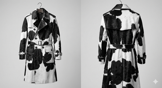 The Khool Closet: "Monochrome Calfskin Overcoat" for women. Black+White/Heather Grey+White