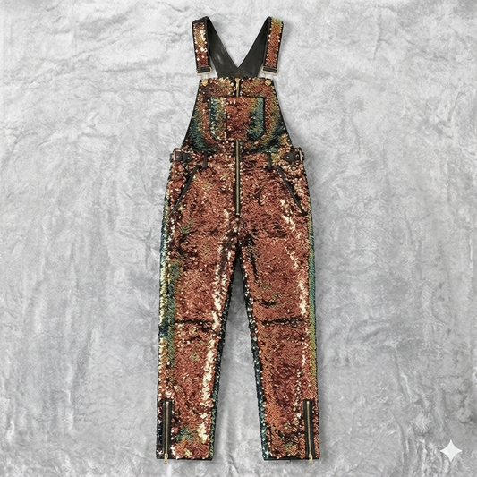 The Khool Closet Straight Leg Silhouette sequins overalls for women.