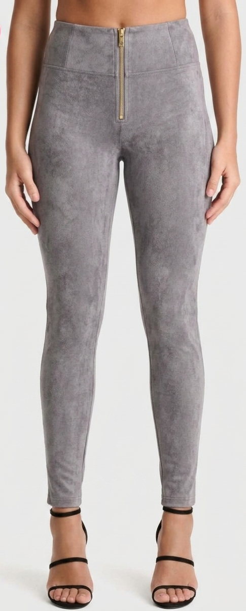 The Khool Closet "Exposed-Zip High-Rise Suede Trousers" for women.