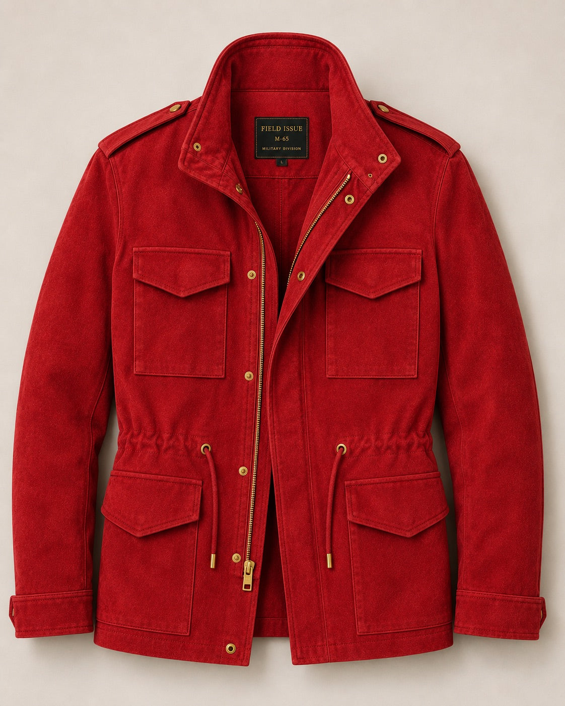 The Khool Closet: "M-65 Field Jacket" suede for women. Red/Mint/Yellow
