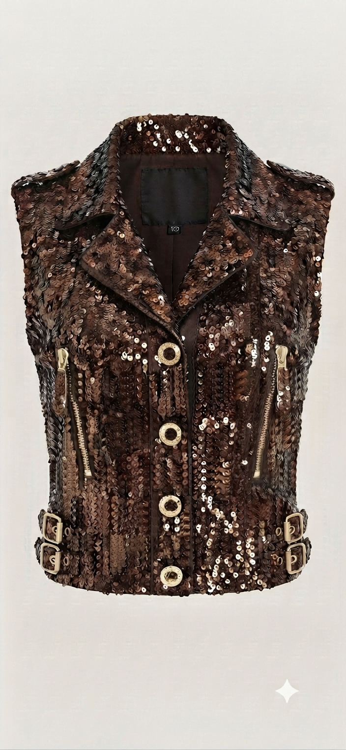 The Khool Closet Espresso Eclipse Sequin Vest for women.