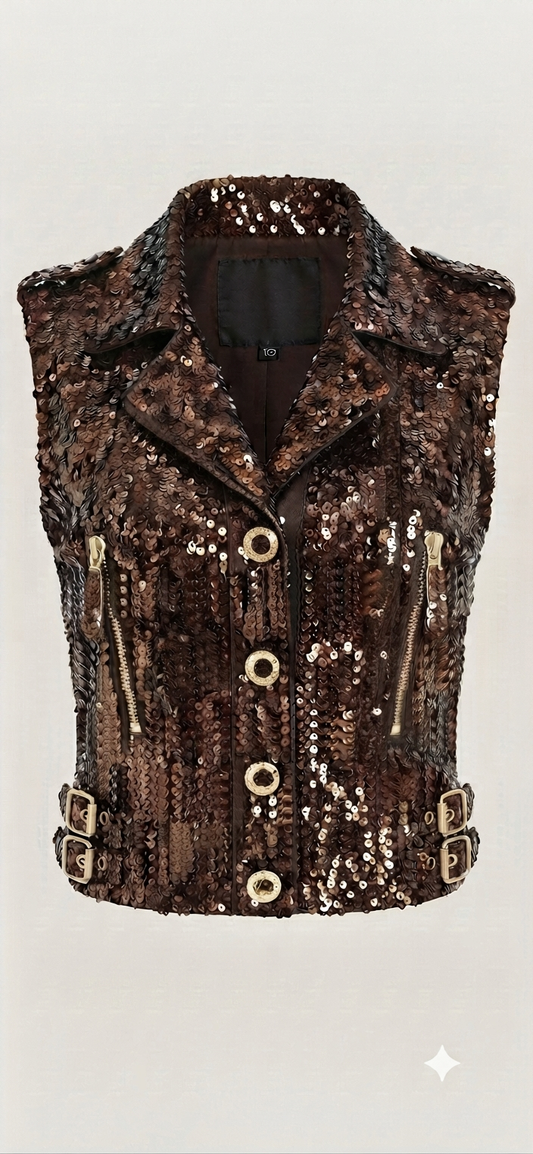 The Khool Closet Espresso Eclipse Sequin Vest for women.