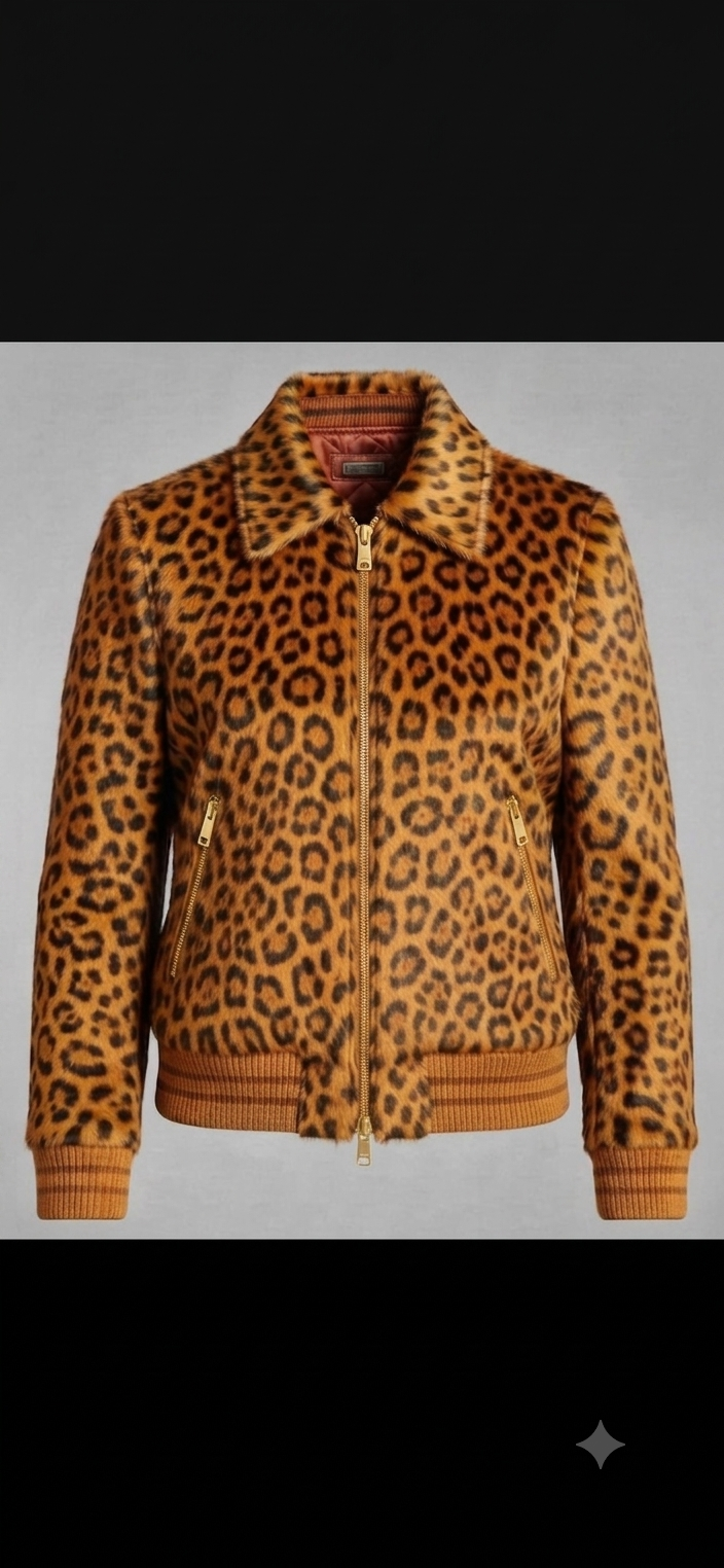 The Khool Closet "CyberLeopard" pony hair flight Jacket for women.