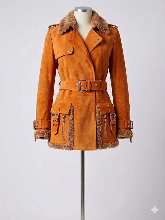 The Khool Closet: "The Suede Wrap Coat" for women. Tan+Orange