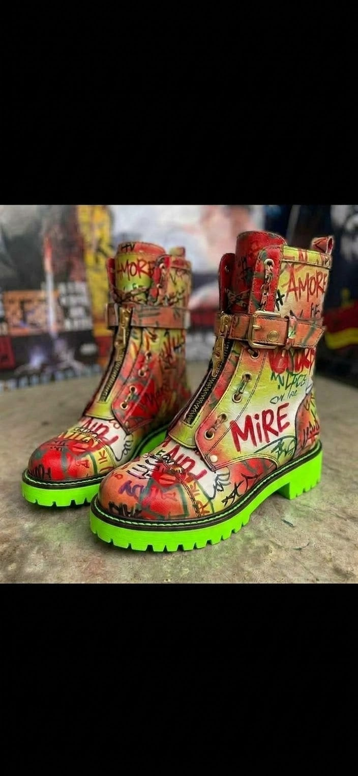 The Khool Closet "Graffiti Soul" boots for women. 100%Genuine Leather