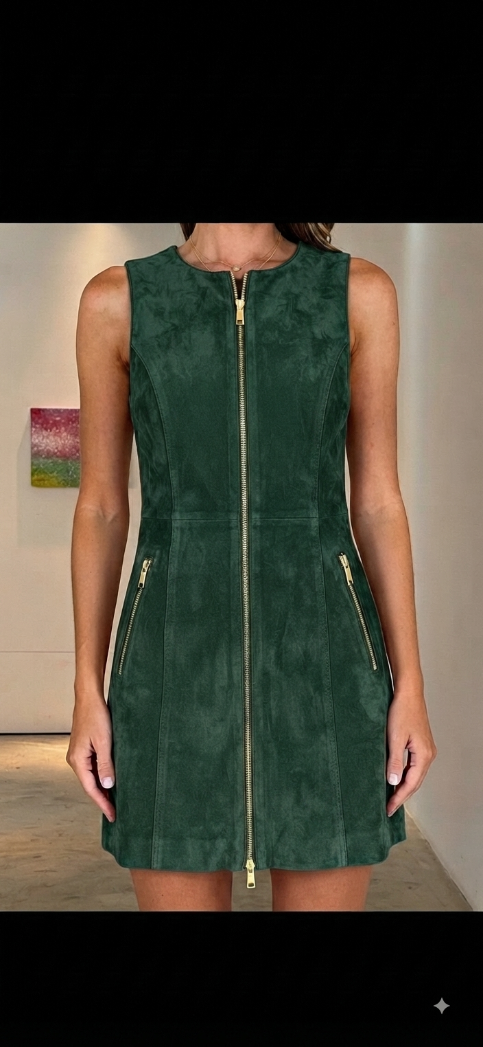 The Khool Closet "The Cobalt Suedette Zip-Front" A-Line Mini-Dress for woman.