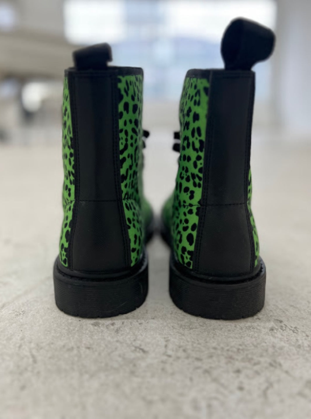 The Khool Closet: "Savage Glam" Collection Leopard print green and black boots for women. 100% Vegan Suede