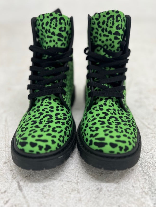 Leopard print green and black boots for women